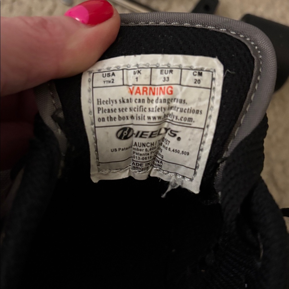 Youth size 2 Heelys sneakers in gray and black. Used 1 time! Like new. - Picture 2 of 4